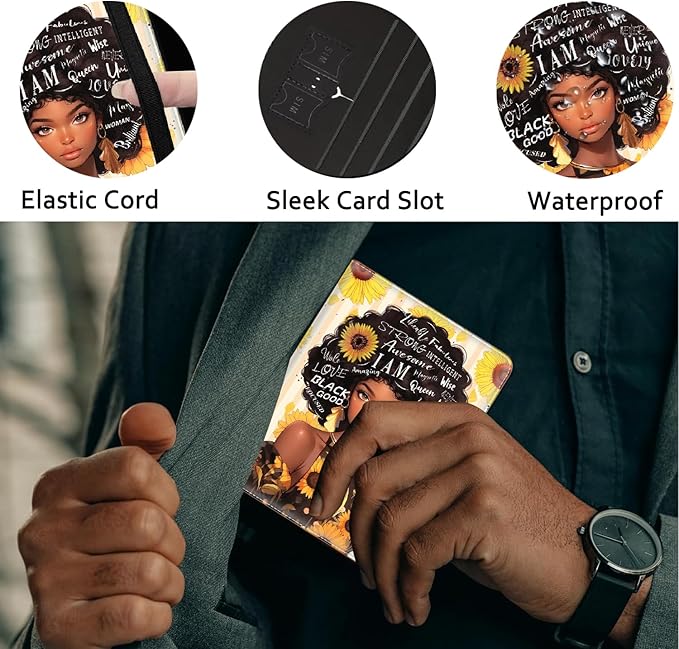 Passport Holder Women Wallet with Luggage Tag, Leather Passport Cover with RFID Blocking, Travel Accessories Multi Card Slot Passport Case for Men，African American Women Black Women