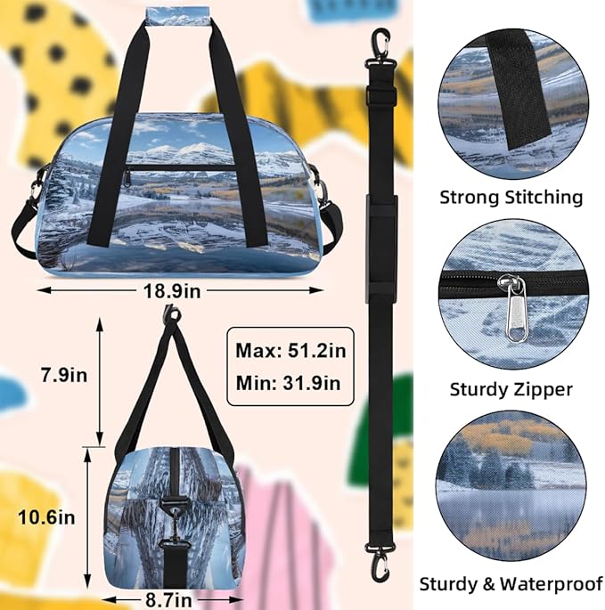 Travel Duffle Bag for travel duffle bag sports Girls Boys Kids Lake Snow Mountain Lightweight Overnight Sleepover Weekender Bags Small Dance Gym Sport Bag Teens Carry-On Size Workout Bag