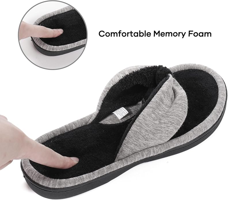 Wishcotton Women's Memory Foam Spa Thong Flip Flops Cozy Indoor Slippers, Ladies Summer Lightweight Open Toe House Sandals