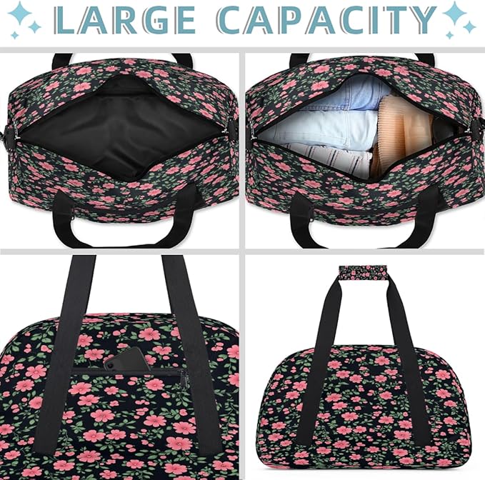 Kids Duffle Bag Girls Boys Pink Floral Seamless Weekender Overnight Bag,Lightweight Duffel Bags for Traveling Gym Sport Dance