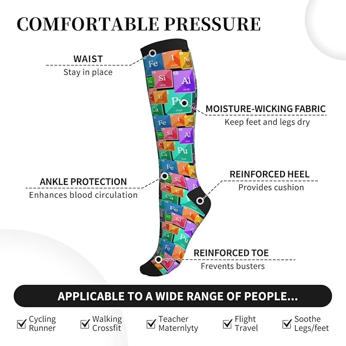 Compression Socks Knee High Circulation Support Socks For Women Men Athletic Running Work Hiking Cycling Travel