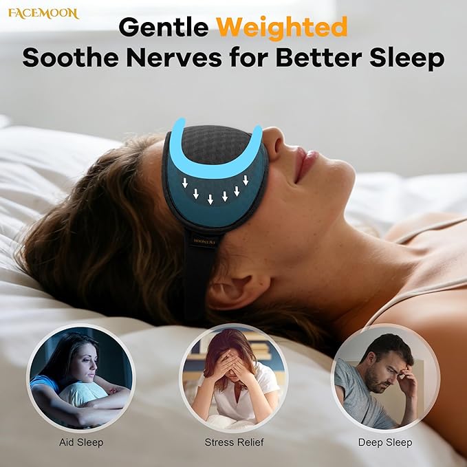Blackout Weighted Eye Mask for Sleeping: 3D Contoured Gentle-Pressure Sleep Mask for Men & Women - Airplane Travel & Night Shift Essentials, Zero Eye Pressure, Breathable Blindfold, Black