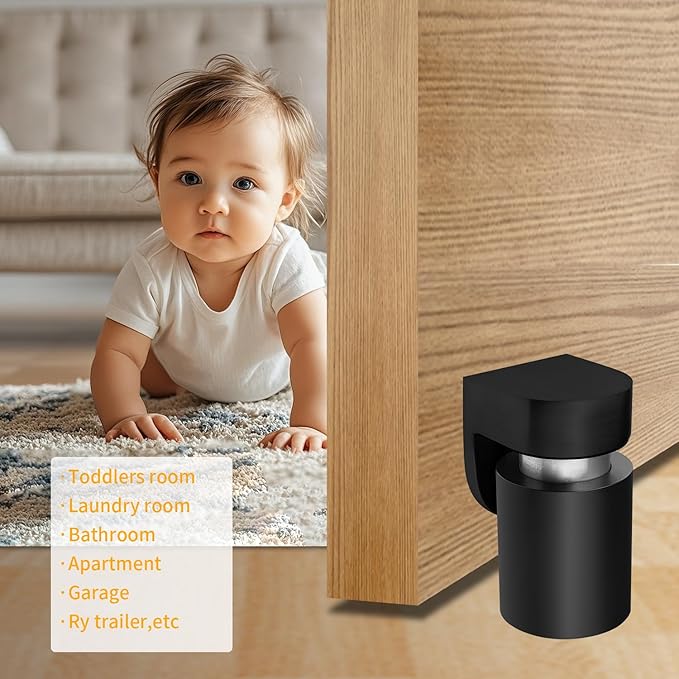 Door Stoppers – Robust Magnetic Door Stopper and Holder for Enhanced Door Security, Fit for Doors Under 2.5 inches – Anti-Rust Stainless Steel Door Stops (1, Black 1PCS)