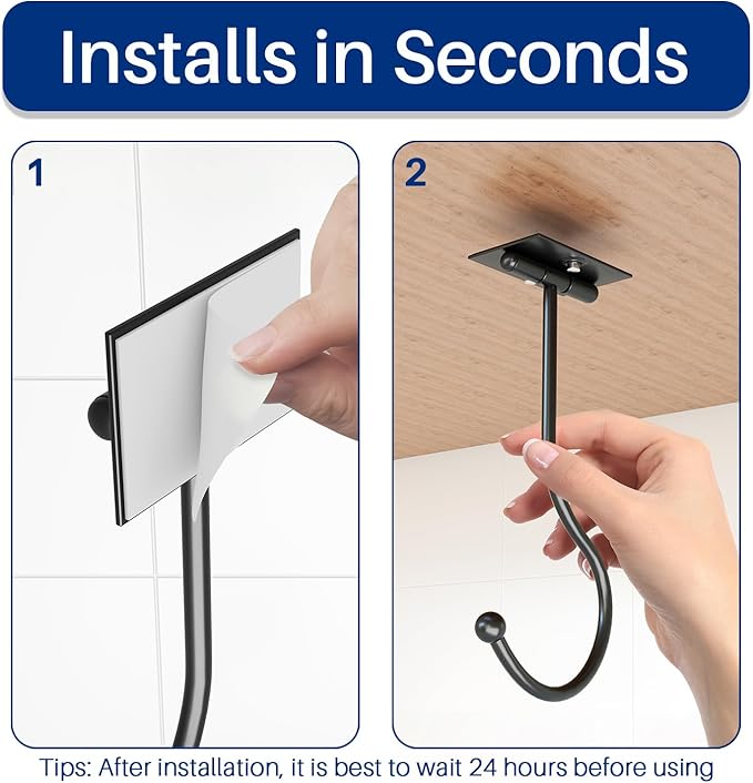 Modern Banana Hanger Hook Under Cabinet: Adhesive Banana Holder, Foldable with Magnets When Not in Use, Under Counter Banana Hook, Stainless, Hold 13 LB, Black, 2 Pack