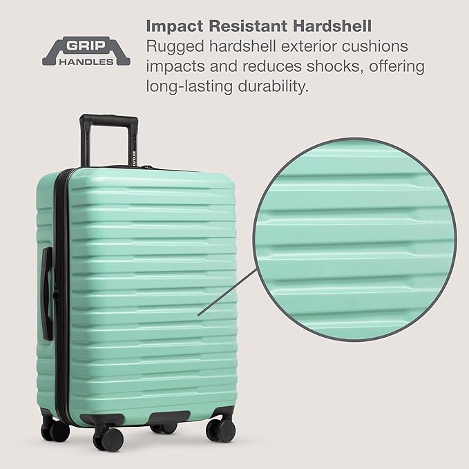 U.S. Traveler Boren Expandable Hardside Rugged Travel Luggage with 8 Spinner Wheels, Mint, Checked-Medium 26-Inch