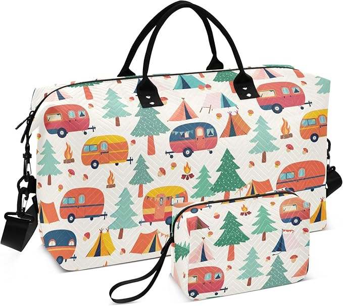Travel Duffle Bag, Forest Tents Pattern Gym Bag with Storage Bag Weekender Overnight Bag for Men Women Trip Sports Yoga