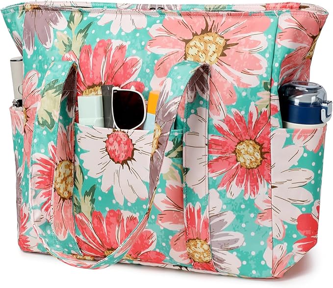 Octsky Large Beach Bags for Women - Waterproof Sandproof Beach Tote with Dual Zipper and Wet Pocket - 3 Outside Pockets