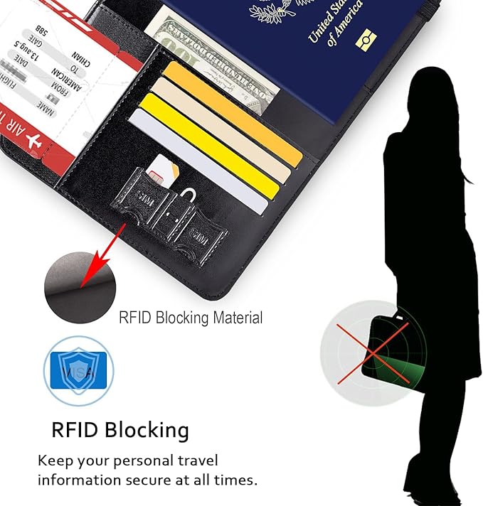 Passport Holder Women Wallet with Luggage Tag, Leather Passport Cover with RFID Blocking, Travel Accessories Multi Card Slot Passport Case for Men，Black Women Black Queen You Are Beautiful