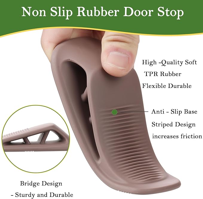 Fursafe&Q Rubber Door Stoppers for Bottom of Door, Door Stop Wedge with Holder, Heavy Duty Doorstops 2 Pack, Wall Protector for Home & Office & School & Commercial Doorstop Keep Open Stack Brown