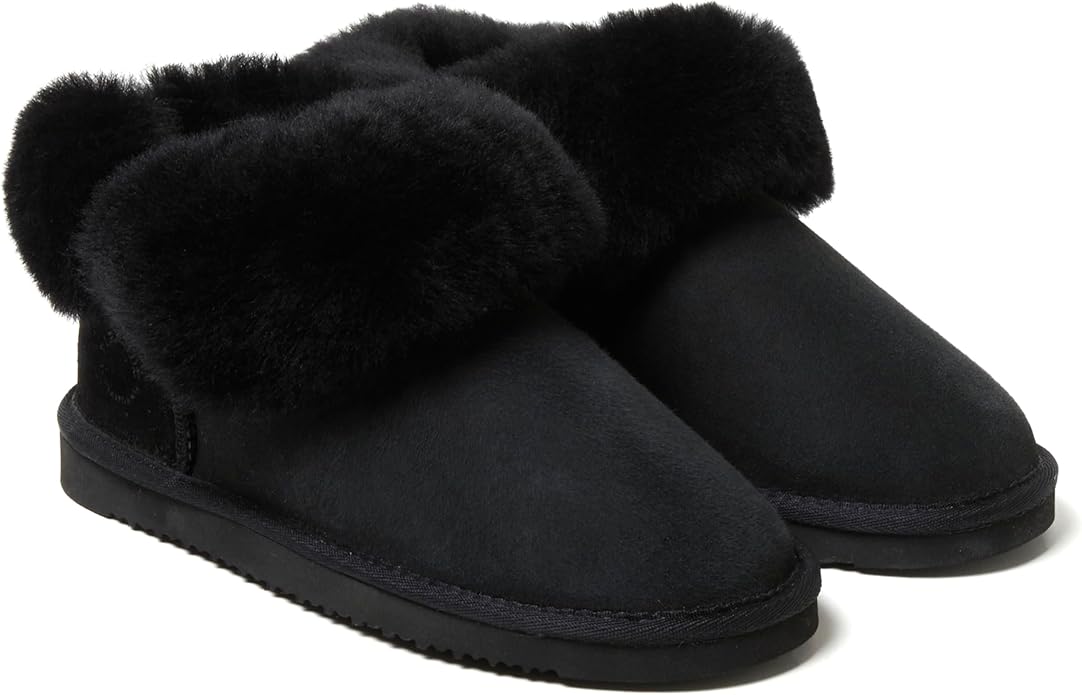 Dearfoams Women's Fireside Shearling Water Resistant Indoor/Outdoor Foldover Boot Slipper