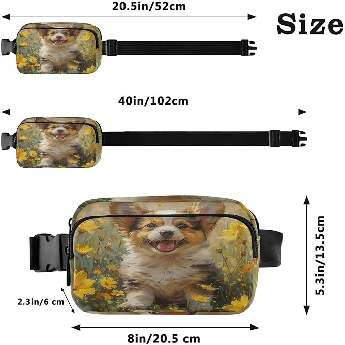 Cute Corgi Puppy Yellow Flowers Fanny Pack for Women Men Water Resistant Fashion Waist Packs with Adjustable Strap Belt Bag for Travel Workout Jogging Hiking 21219847