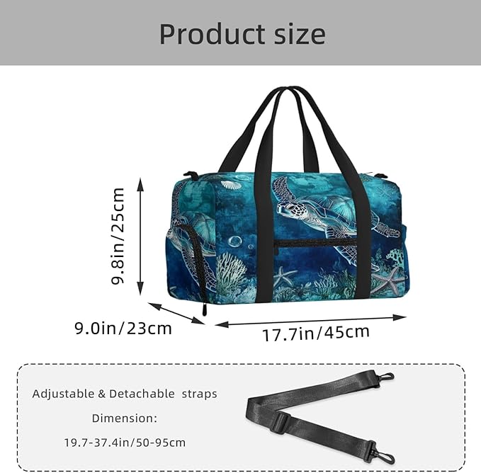 Sports Gym Bag Turquoise Ocean Turtle Travel Duffel Bag With Shoe Compartment Shoulder Strap, Lightweight Water-Resistant Weekend Overnight Totes For Women Men