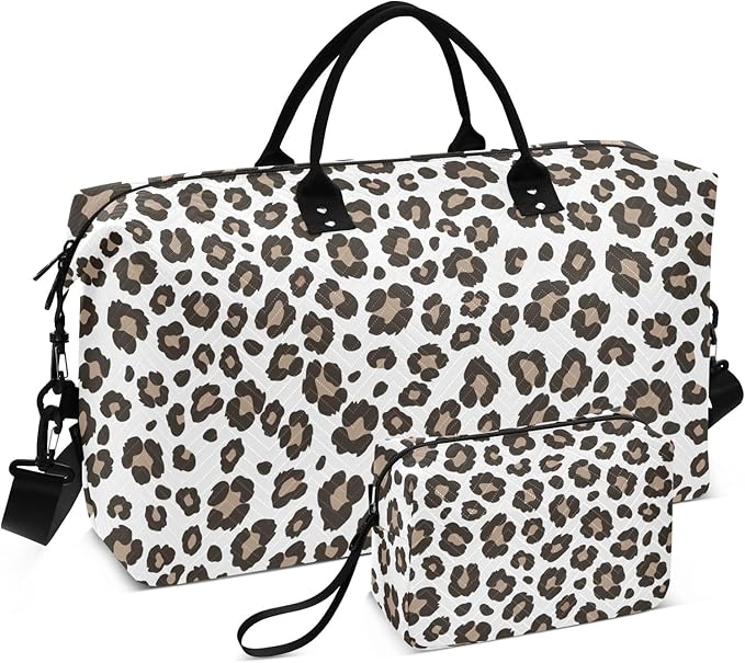 Travel Duffle Bag, Leopard Print Gym Bag with Storage Bag Weekender Overnight Bag for Men Women Trip Sports Yoga