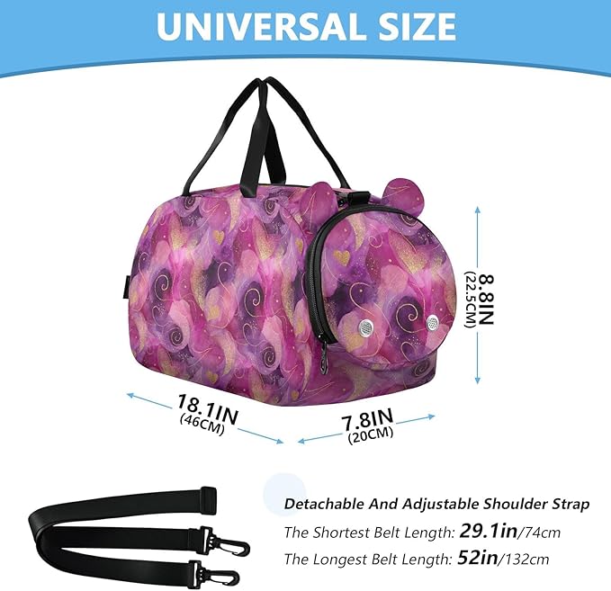 Watercolor Golden Lines Peach Hearts Gym Duffel Bag with Shoes Compartment Large Capacity Weekend Travel Bag for Travel, Sports, Fitness & Workout bulto de viaje