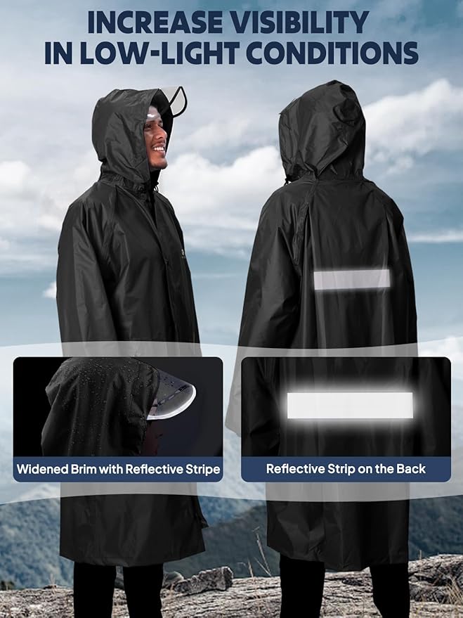 ANYOO Waterproof Rain Jacket for Men Women Lightweight Long Sleeve Raincoat with Hood Emergency Rain Poncho Adults for Hiking
