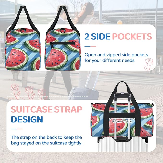 Watermelon Design Travel Duffle Bag for Women Men, Overnight Weekender Bag, Carry on Tote for Sport Gym