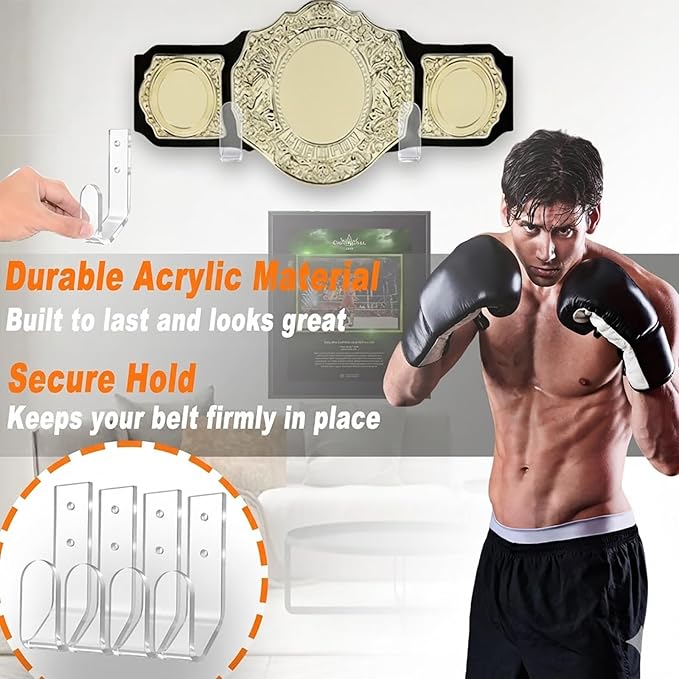Wrestling Championship Belt Wall Mount Display Case, Perfect WWE Belt Hanger for Adults & Kids, Durable & Easy to Install Title Belts Organizer Holder for Wall