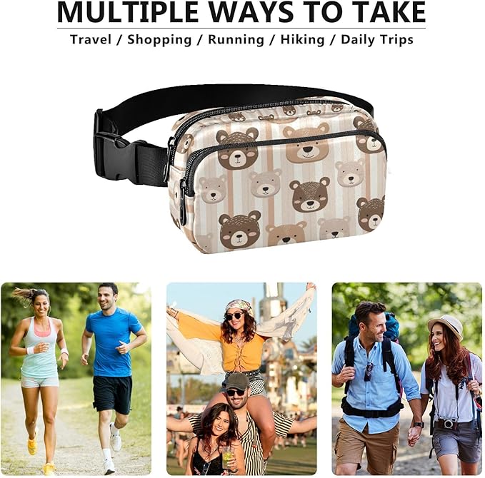 Kawaii Bear Stripe Fanny Pack for Women Men Water Resistant Fashion Waist Packs with Adjustable Strap Belt Bag for Travel Workout Jogging Hiking 21219063
