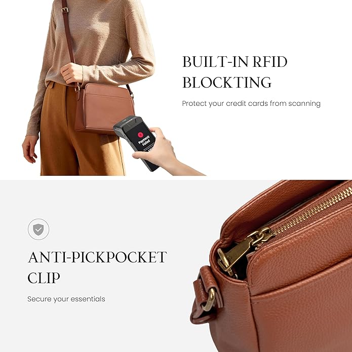 befen Anti-theft Crossbody Bag for Women Genuine Leather, Small Cross Body Shoulder Handbags with RFID Card Slots