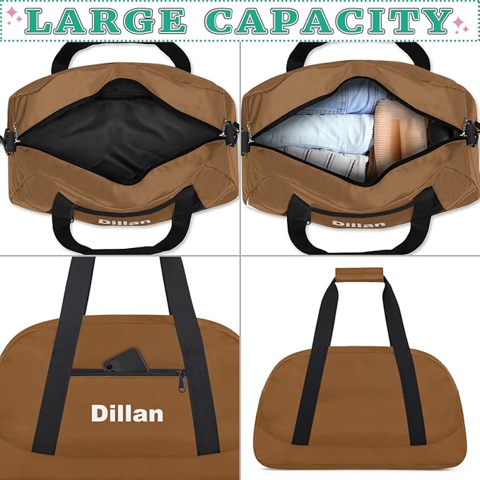 Personalize Kids Duffel Bag for Boys, Custom Name Text Sports Gym Bag Overnight Travel Weekender Bag Lightweight Carry On Sleepovers Bag for School Practice Gymnastics