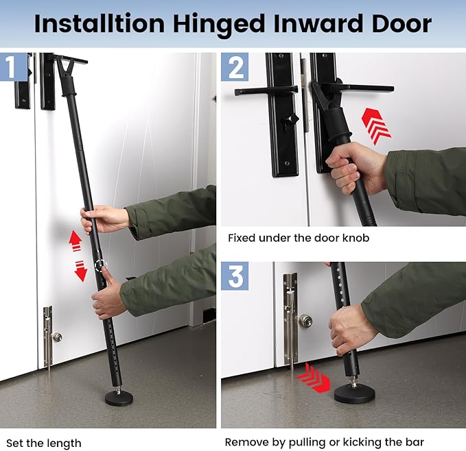 Sliding Door Security Bar 3 Pack, 20.5-51.8 Inch Adjustable Door Stoppers Security Sliding Glass Door Security Bar, Heavy Duty Window/Patio Door Security Bars Black