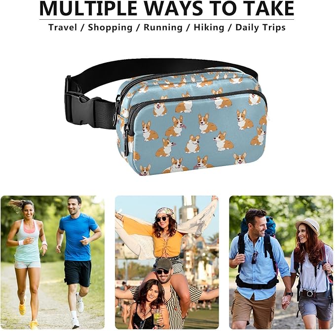 Kawaii Corgis Dog Fanny Pack for Women Men Water Resistant Fashion Waist Packs with Adjustable Strap Belt Bag for Travel Workout Jogging Hiking 21219314