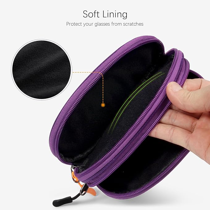 Double Eyeglasses Case Soft Portable Zipper Sunglasses Pouch with Keychain Clip for Men Women