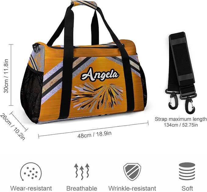 Orange Cheerleading Cheering Silver Stripes Crossbody Bag Customized Duffel Bags (Store Shoes) Weekender Overnight Bag Travel Bag Personalized Gift Gym Bags