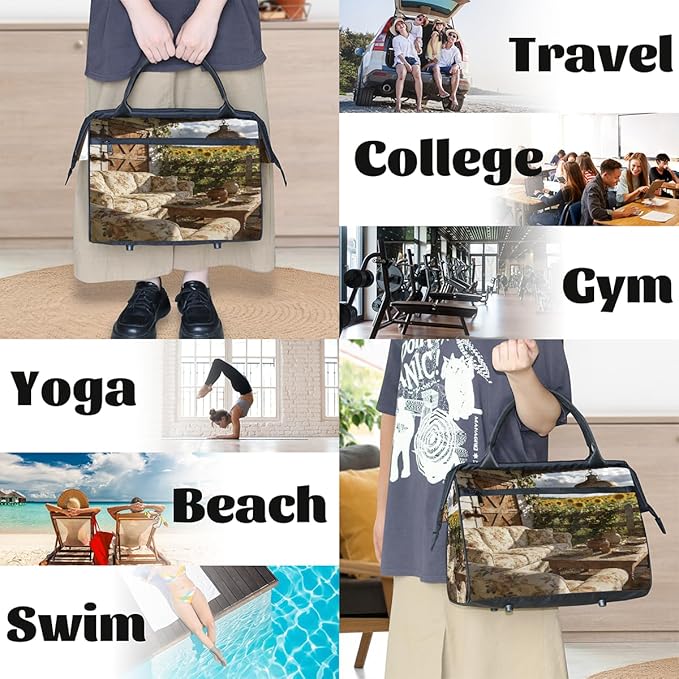 Travel Gym Carrying Bag - Farmhouse Floral Sofa Overnight Weekender Bag for Women Men Girls - Shoulder Large Capacity Tote Bag for Travel, Yoga, School,Mommy Hospital Bag for Labor and Delivery
