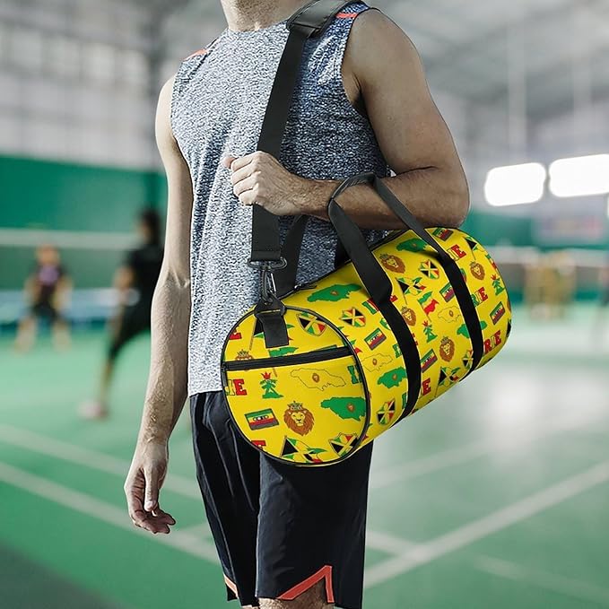 Beach Swim Bags Rasta Jamaican Reggae Flag Map Magnetic Tape Men Women Duffle Bag Foldable Gym Bag Lightweight Travel Sports Bags for Men and Women