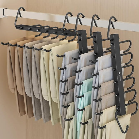 4 Pack Magic Pants Hangers Space Saving - Multi-Layer Space Saving Hangers, Multifunctional Clothing Rack for Jeans, Trousers, Skirts, Scarves & Slacks，2-Year Warrant