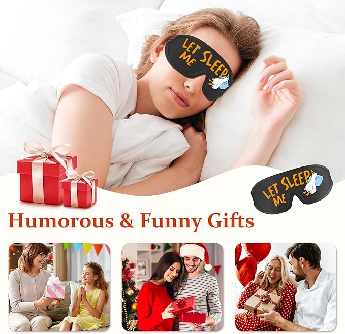 Funny 3D Zero Pressure Sleep Eye Mask for Men Women Side Sleeper, Adjustable Blackout Soft Breathable Eye Masks for Travel Nap Night Sleep, Humorous Gift Stocking Stuffers (LET ME Sleep)