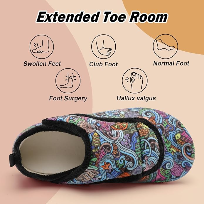 BARERUN Slippers for Women Men Wide House Diabetic Shoes for Women Men Warm Arthritis Edema Swollen Neuropathy Socks Slip on Adjustable Fuzzy Comfy Soft Womens Mens Bedroom Sliipers