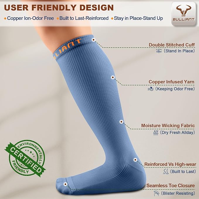 BULLIANT Compression Socks 3Pairs-15-20mmHg Circulation Support Men Women Hiking Sports Recovery-Upgraded Wicking Tech