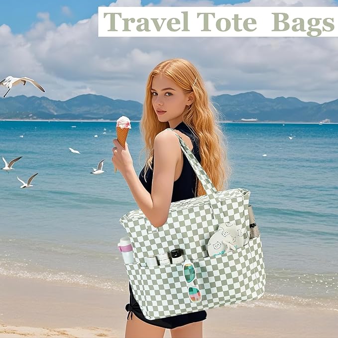 LEDAOU Large Beach Bag Women Waterproof Sandproof Zipper Beach Tote Pool Bag for Swim Gym Grocery Travel with Wet Pocket | Waterproof, Sandproof, Zipper, Pool, Gym, Grocery