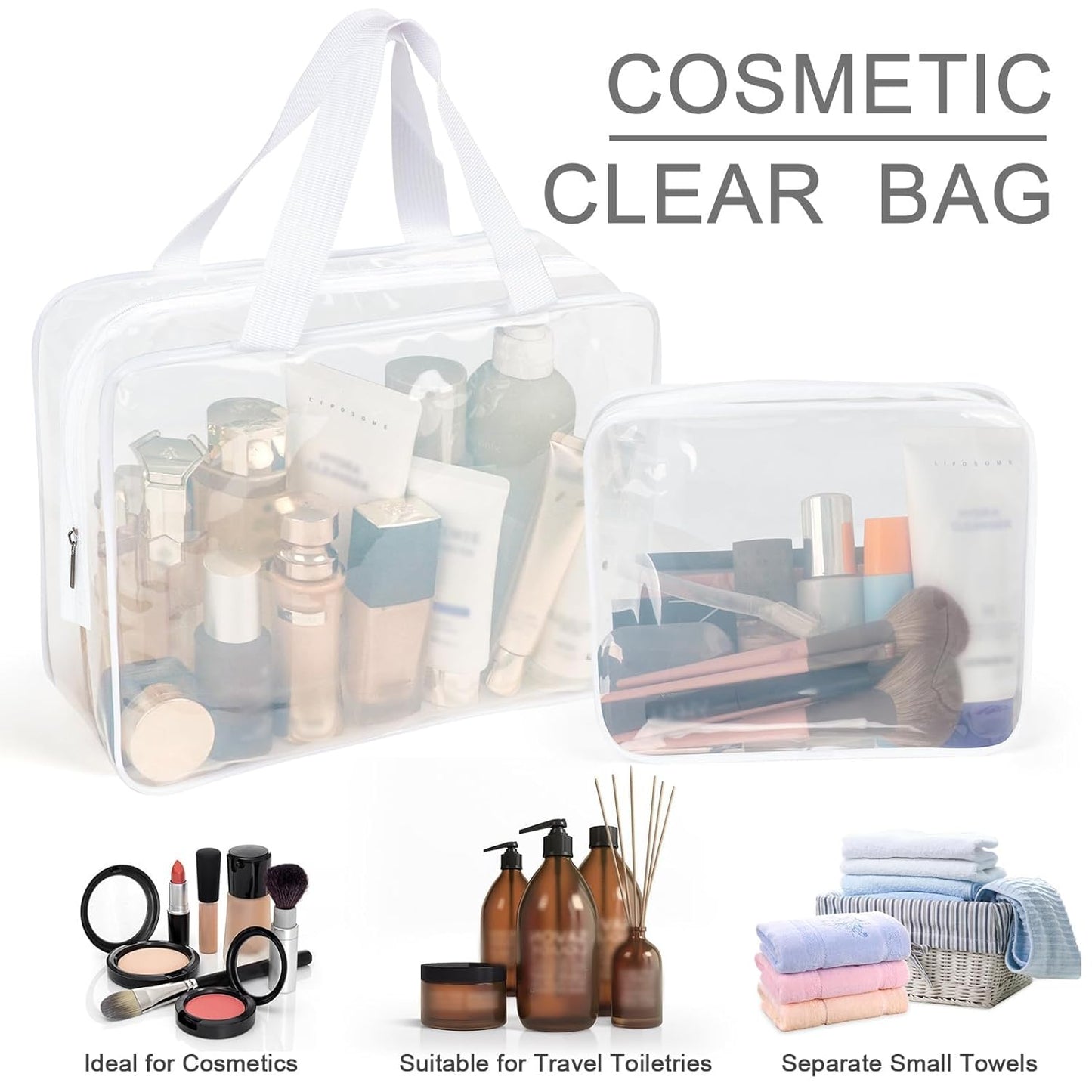 APREUTY Clear Makeup Bags, TSA Approved 6 Pcs Cosmetic Makeup Bags Set Clear PVC with Zipper Handle Portable Travel Luggage Pouch Airport Airline Vacation Organization (Bright White)