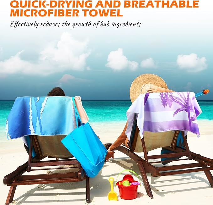 Newwiee 12 Pieces Microfiber Beach Towel Set Quick Dry 59 x 27.5 Inch Lightweight Bulk Colorful Soft Absorbent Pool for Adults Kids Travel Swimming Supplies, Newwiee-Towels-NB54