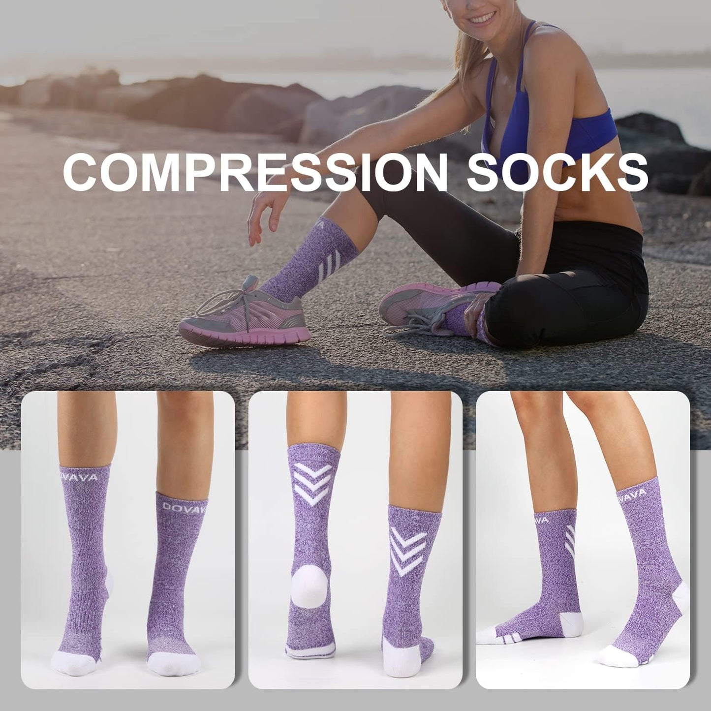 DOVAVA Dri-tech Compression Crew Socks (4/6 Pairs), Comfort Boost Circulation