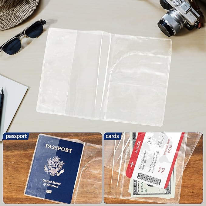 Clear Passport Protector Holder Waterproof Plastic Passport Cover Vinyl ID Protector for Travel Document Credit Card (7 Pack)