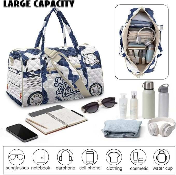 COEQINE Monterrey Van Car Travel Duffel Bag for Men Quilted Tote Bag For Mens Carry on Duffel Bag for Men Hanging Suitcase Suit Travel Bags