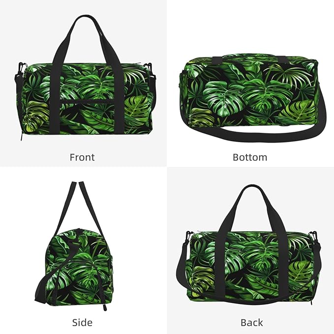 Sports Gym Bag Tropical Monstera Leaves Travel Duffel Bag With Shoe Compartment Shoulder Strap, Lightweight Water-Resistant Weekend Overnight Totes For Women Men