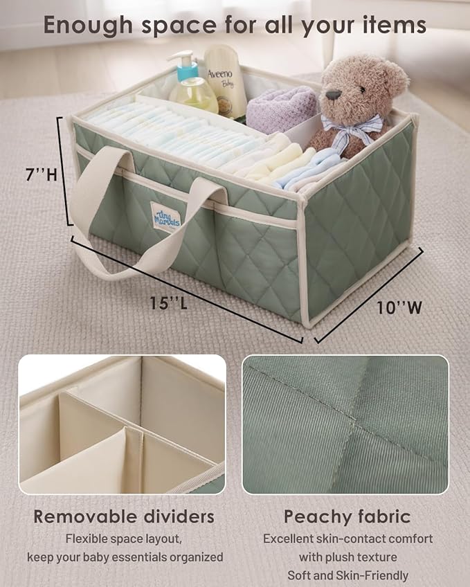 Tiny Marvels Diaper Caddy Organizer for New Parents, Baby Diaper Caddy with Water-Resistant Fabric, Structured Diaper Caddy Basket for Nursery, Car & Travel