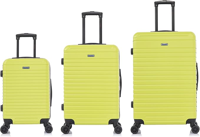 InUSA DEEP Luggage Set with Dual Spinner Wheels and Studs | Spacious Travel Suitcases with Ergonomic Handles | (20/24/28) 3 Piece Hardside Luggage Set | Greem