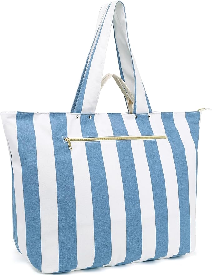 Large Canvas Beach Bag for Women, Beach Bags Waterproof Sandproof with Zipper & Wet Bag Cruise Essentials