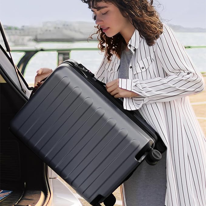 NINETYGO Medium Checked Luggage 26 Inch, Checking In Luggage with Smooth Spinner Wheels, Lightweight, Hard Shell PC Suitcase, Lightweight Travel Luggage, TSA Approved (Grey, Rhine Basic)