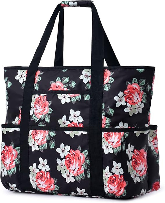 Becokan Beach Bags for Women Large Beach Tote Bag with Zipper Pockets Beach Bag Waterproof Sandproof Travel Nurse Tote Bag