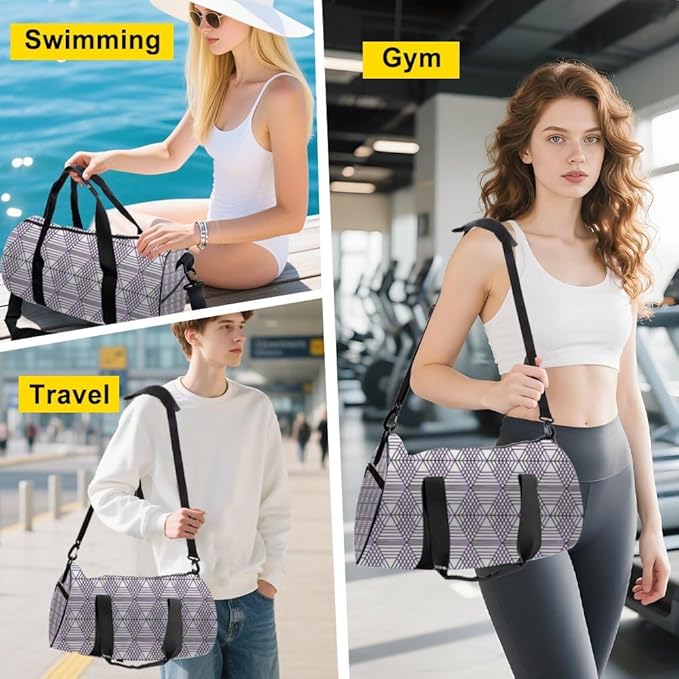 Classic Geometric Motif Easy Clean Gym Duffle Bag For Men Women Oxford Tote Bags Adjustable Shoulder Strap, Convertible Carry Backpack Goth Gym Bag For Weekend Ballet Accessories Women