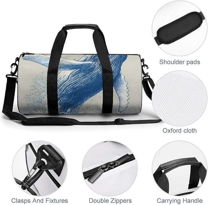 Japanese Whales Jumping Mens Gym Bag for Women Sports Duffle Weekender Bags Travel Handbag Carry On