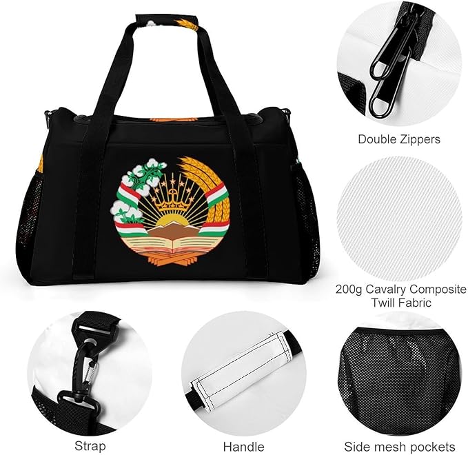 Emblem of Tajikistan Duffle Bag Gym Bag for Workout Travel Tote with Detachable Straps