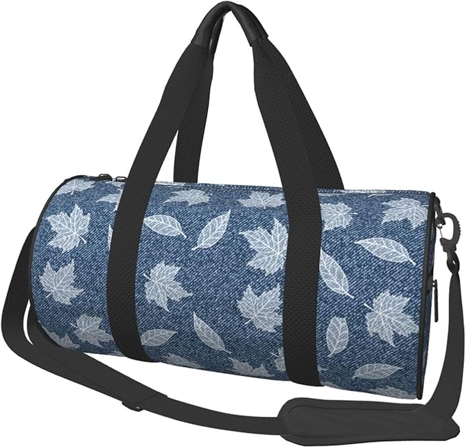 Elegant Maple Leaf Denim for Duffle Bag, Waterproof Large Duffle Bag, Weekender Bag, Gym Bag, Sports Bag, Overnight Bag